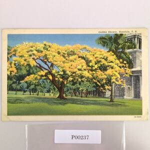Vintage Golden Shower Honolulu Hawaii Linen Postcard 1943 WWII Era Flower Tree